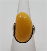 Vintage Sterling Silver Deep Orange Amber Ring