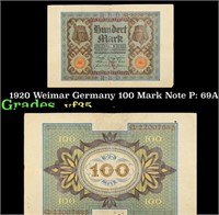 1920 Weimar Germany 100 Mark Note P# 69A Grades vf
