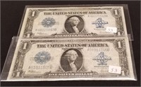 2 Series 1923 $1 Silver Certificates VG
