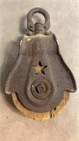 Antique Starline Inc Cast Iron Wooden Pulley