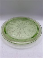 Green uranium glass cameo cake plate