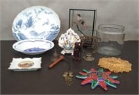 Box Porcelain Plate, Brass Bell, Bird, Misc