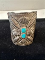 Huge Leather Silver & Turquoise Cuff