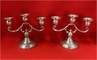 Pair of Sterling 3 Candle Candelabras