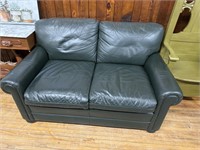 GREEN LEATHER LOVE SEAT
