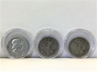 Silver half Dollars 3 coins 1917,1952,1917
