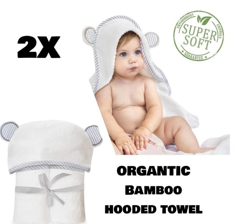 2X ORGANIC BAMBOO HOODED BABY / TODLER TOWEL /