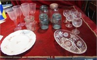(4) Vintage glass serving platters. 2 depression