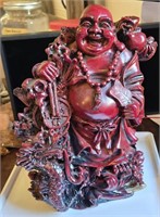 RED RESIN LAUGHING BUDDHA STATUE