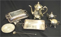 Group silver plate tableware pieces