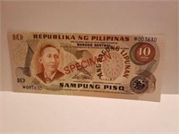 PHILIPPINES 10 Piso 1978 SPECIMEN Radar SN03630