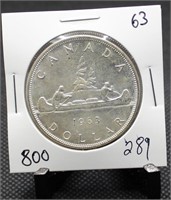 1963 Canadian Voyageur Dollar 80% Silver $1