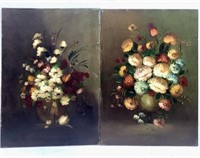 (2) Vintage Still Life Oil On Canvas