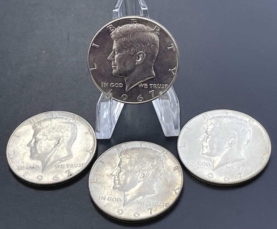 Four 1967 JFK Half Dollars