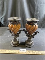To Amber Colored Candle Holders