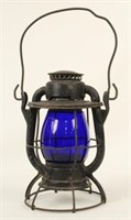 G.M.& O. Railroad Lantern w/ Cobalt Blue Globe
