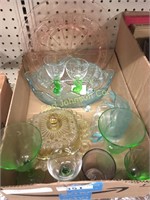 BOX OF VINTAGE COLORED GLASS
