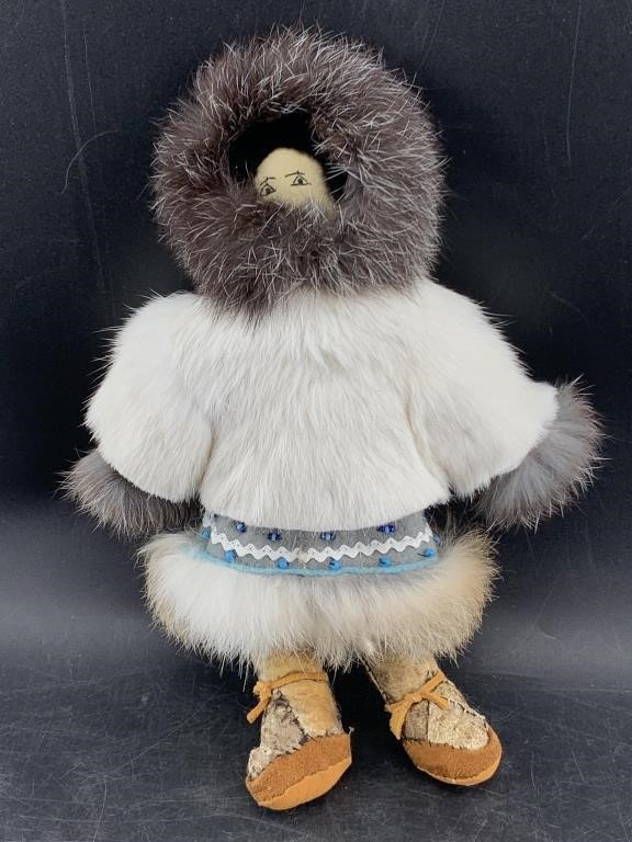 Vintage hand made Native Alaskan doll, with fur tr