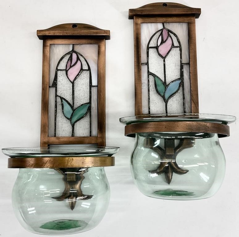 Pair Stained Glass Wall Sconces