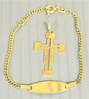 2 pieces of 18K gold jewelry - bracelet & cross