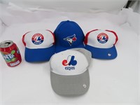 4 casquettes des Expos et Blue Jays