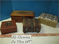 4pc Vintage Wood Keeper Boxes / Jewelry Box