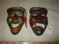 Pair of Cast Brass & Enamel Theatre Masks