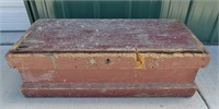 Old Red Painted Wood Chest: 37" x 15" x 12 1/2"