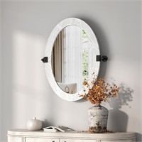 Pivot Bathroom Mirror - 28x24 Inch Oval Wood