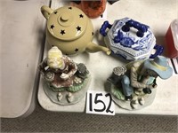 Two Figurines, Candle Holder Tea Pot, Candy Dish