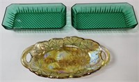 3 Serving Dishes; 2 Arcoroc Emerald & 1 Carnival