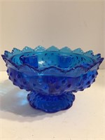 Fenton Blue Hobnail pedestal candle bowl