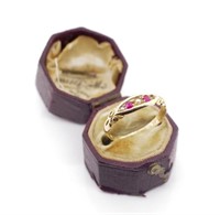 Edwardian ruby & pearl set 18ct yellow gold ring