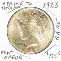 Coin 1923-P Peace Dollar-BU Mint Error Strike Thru