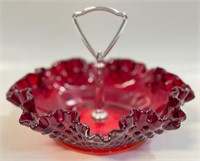 GREAT VINTAGE RUBY GLASS HOBNAIL FANCY DISH