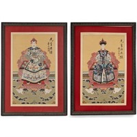 Pair of Chinese Ancestor Portraits on Silk