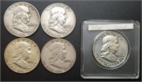 5 - 1961 Franklin Half Dollars