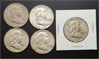 5 - Franklin Half Dollars