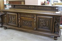 Jacobean style server with carved pub scenes & car