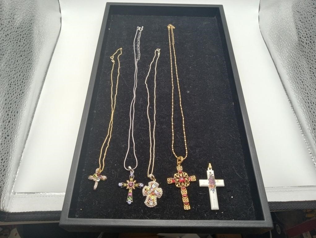 4 Gemstone MARKED FAS silver Gold Cross Necklaces