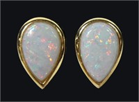 14K Yellow gold bezel set pear shape cabochon opal