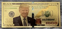 Donald Trump 1000 Dollar 24K Gold Coated Novelty