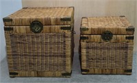 2 Vintage Wicker Rattan Woven Trunk Chests