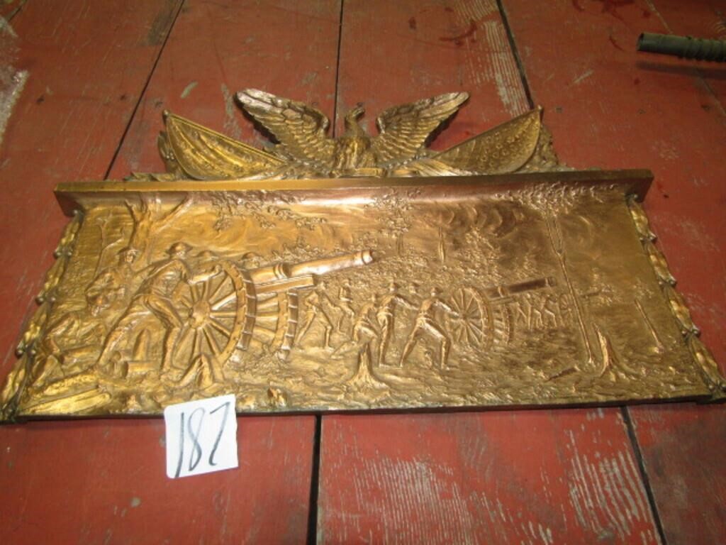 USA BRONZE  WALL PLAQUE W/ SOLDIERS & CANNONS