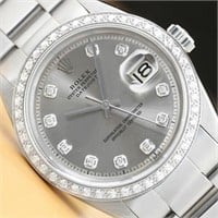 Rolex Men Datejust Gray Dial Diamond Watch