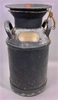 Iron milk can, "J. A. Schier, Stillman Valley, Ill