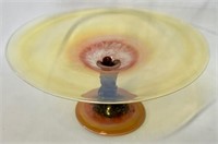 Signed Hand Blown Art Glass Compote