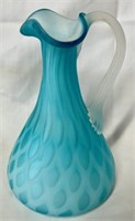 Blue Satin Diamond Quilted Glass Pitcher
