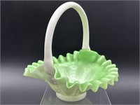 EMERALD RUFFLED HAND BLOWN BASKET