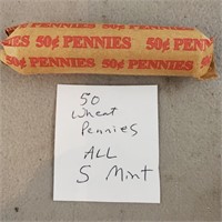 1 Roll Wheat Pennies All S Mint